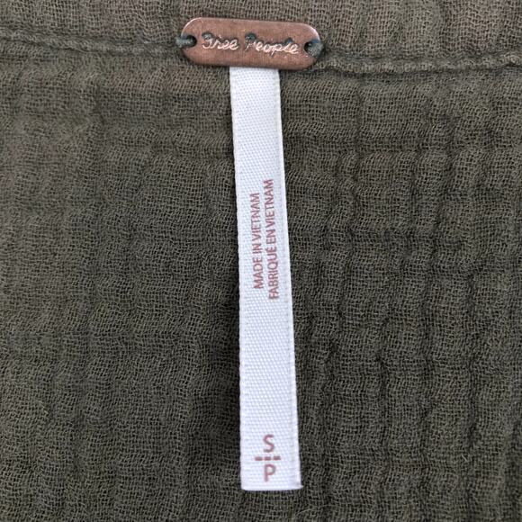 FREE PEOPLE Changing Horizons V Neck Top Sz S Olive Green Gauze Oversize Boho - Picture 9 of 11